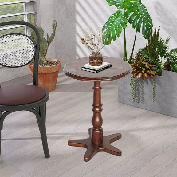 LiviNest Round End Table: Compact Pedestal Side Table for Home Office - Vintage Wooden Accent Table with Star Base for Freelancers & Small Spaces