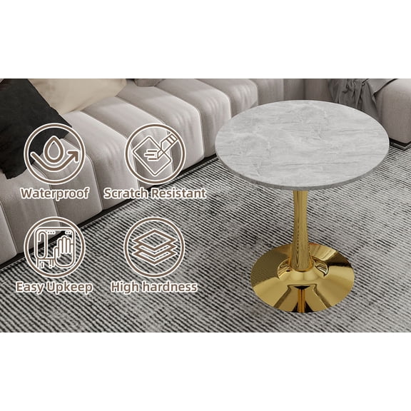 LiviNest Round Marble Coffee Table for Small Spaces: 1-Table 5+ Uses - Scratch & Stain-Proof Surface - Mid-Century Modern Gold Pedestal Base for Apartments & Studios