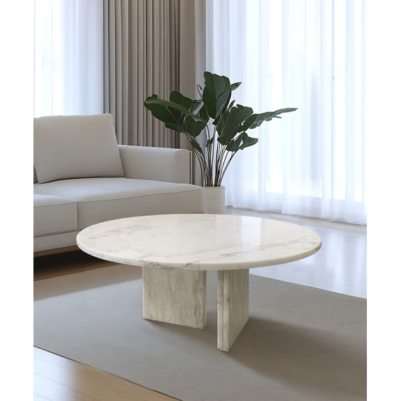 LiviNest Round Marble Coffee Table: Unique Natural Stone Centerpiece for Modern Living Room - Semi-Polished Surface & Easy Assembly for Mindful Home Decor
