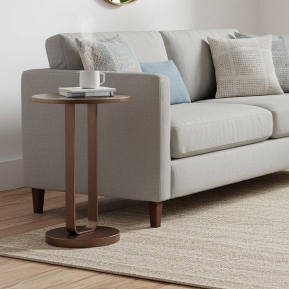 15.75 Inch Round Metal Accent Table Antique Bronze, Space Saving Side Table with Open Oval Pedestal for Living Room Bedroom