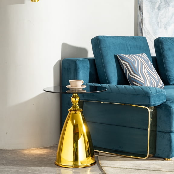 LiviNest Round Side Table with Glass Top & Gold Base - Modern Accent Table for Small Spaces - Living Room & Bedroom End Table with Sturdy Metal Frame & Tempered Glass Surface