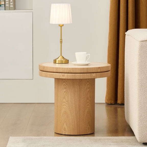 LiviNest Round Side Table with Sintered Stone Tabletop, 19.49 Inch Heavy Duty End Table 240 LBS, No Assembly MDF Bedside Table for Living Room Bedroom Natural