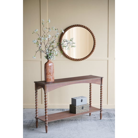 LiviNest Rustic Brown Console Table 47 Inch, Turned Spiral Legs with Lower Shelf, Narrow Entryway Hallway Sofa Table
