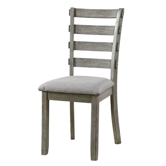 LiviNest Rustic Dining Chairs Set of 2: Gray Fabric Upholstered Seats & Wood Frame - Ladder Back Kitchen Side Chairs for Farmhouse Dining Room & Country Home Decor
