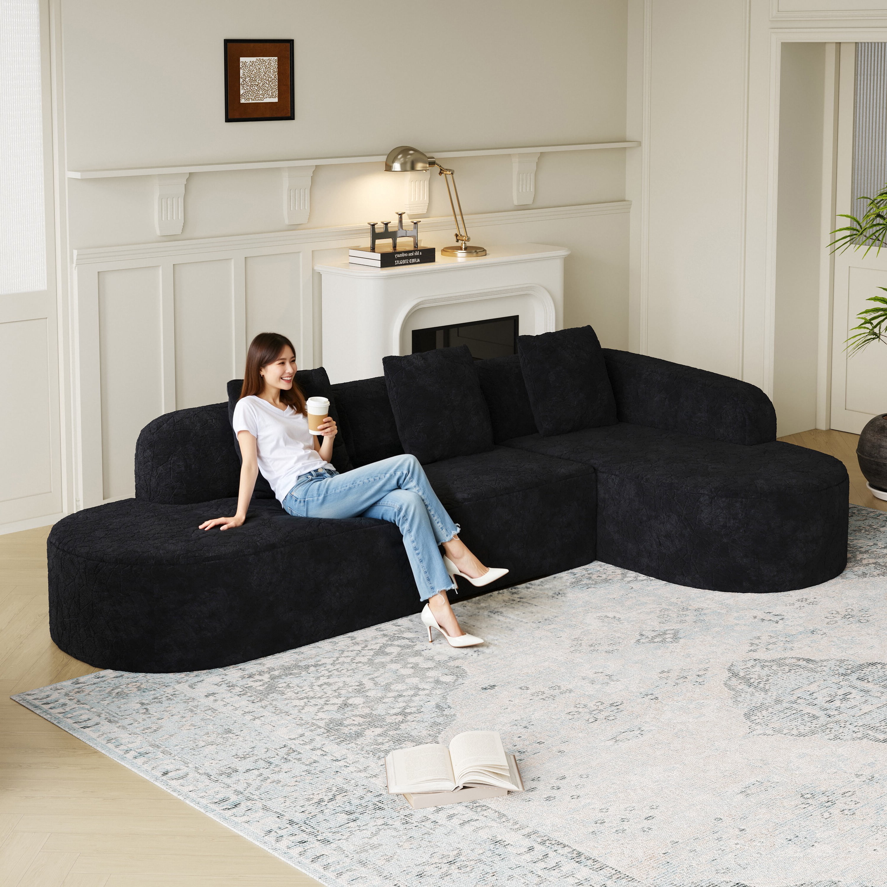 LiviNest Sectional Sofa with Curved Backrest & Lumbar Support - Modular ...