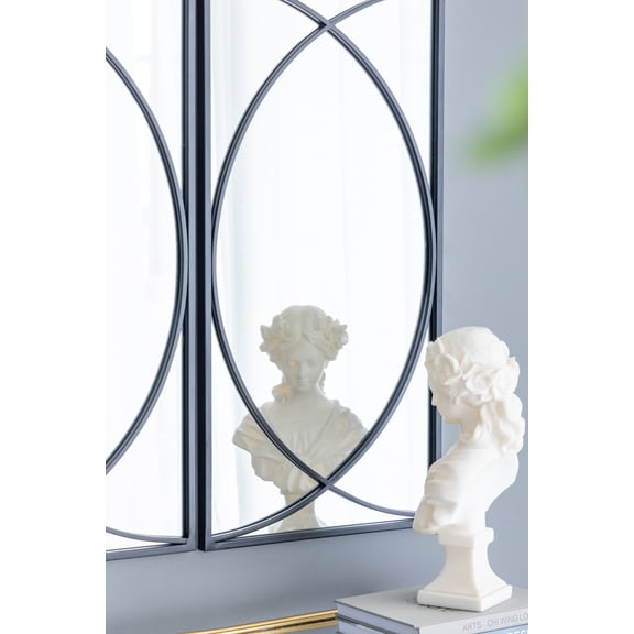 LiviNest Set of 3 Rectangular Wall Mirrors, 32 Inch Black Iron Frame, Industrial Crossed Ring Design for Living Room Bedroom Entryway Decor