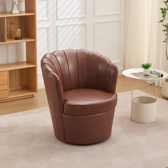 LiviNest Shell Swivel Chair: Genuine Leather Rotating Seat for Home Office & Study - Curved Back Design with Metal Base for Creative Professionals & Reading Enthusiasts