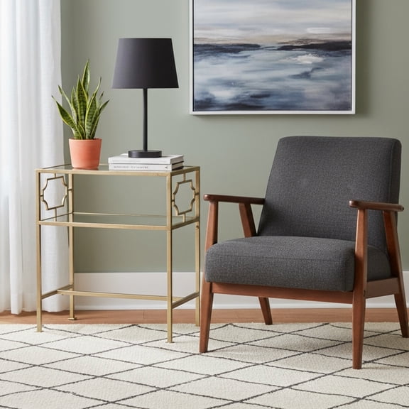 LiviNest Side Table with Two Glass Shelves & Metal Frame - Modern Accent Table for Living Room & Bedroom - Compact Design for Small Spaces & Apartments