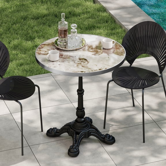LiviNest Sintered Stone Bistro Table, 31.5 Inch Marble Look Round Table with Heavy Duty Cast Iron Base for Outdoor Patio, Cafe, Bar, Heat Resistant and Scratch Proof