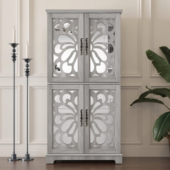 LiviNest Slim Corner Storage Cabinet: 15.5" Deep Space-Saving Design for Apartments - 4 Mirrored Doors & Adjustable Shelves - 67.4"H Accent Cabinet for Entryway Living Room Bedroom Kitchen