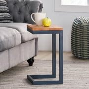 LiviNest Small Side Table for Sofa & Armchair - Compact Accent Table with Fir Wood Top & Blue Metal Frame for Living Room & Outdoor Use - Space Saving End Table for Coffee Corner & Plant Display