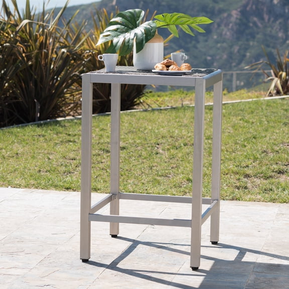 LiviNest Small Space Bar Table for Balcony: 43" Aluminum Frame with PE Rattan Top - 5-Step Assembly & Footrest Bar for Compact Patios & Balconies - Grey Modern Outdoor Side Table