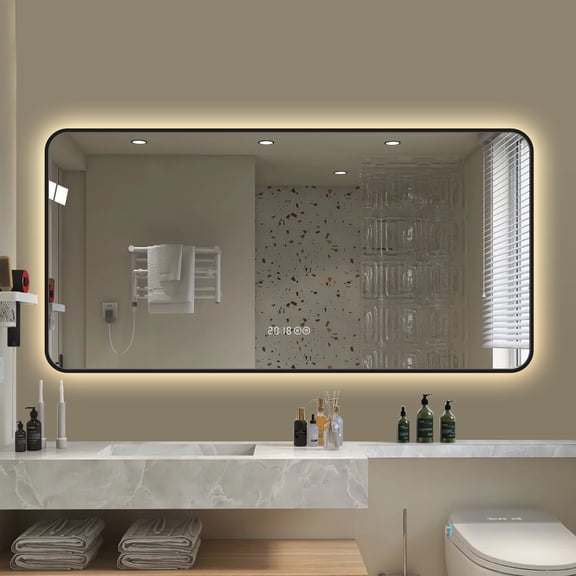 LiviNest Smart Defogging Bathroom Mirror: 48x24 Inch LED Vanity Mirror with 3-Color Light - Instant Clear View After Shower & Adjustable Brightness for Makeup Shaving
