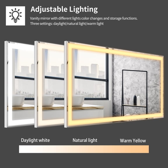 LiviNest Smart LED Bathroom Mirror: 1-Second Clear View - 3-Color Professional Lighting for Makeup & Grooming - 30x36 Inch Wall Mounted Mirror with Touch Control & Memory