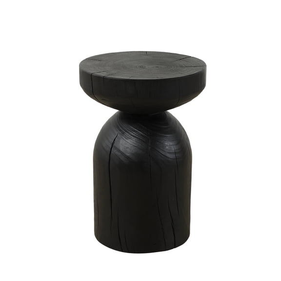 LiviNest Solid Wood Accent Table for Small Spaces: 100% Handmade Unique Crackle Pattern - Zero Assembly Ready for Living Room & Bedroom - Compact 12.4 Inch Round Black Side Table