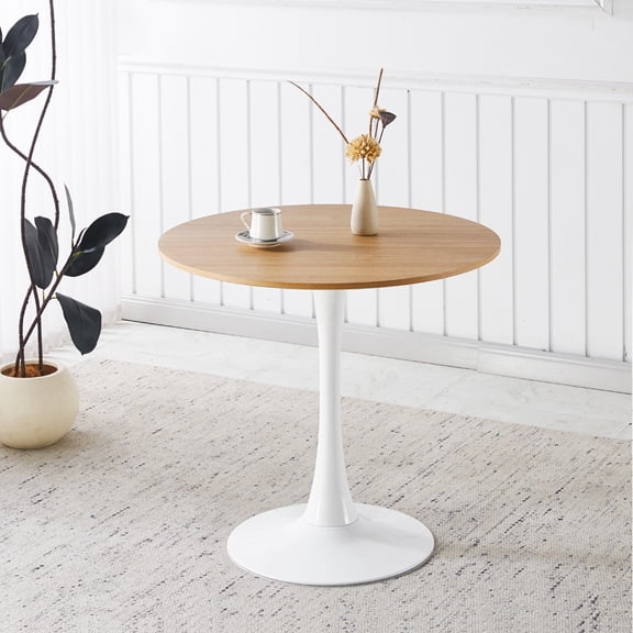 LiviNest Space-Saving Dining Table: 1-Table 3 Uses for Small Apartments - 31.5" Round Pedestal Table for 2-4 People - Mid-Century Oak Top & White Tulip Base Coffee Table & End Table