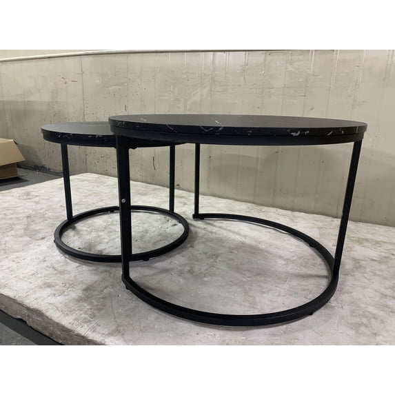 LiviNest Space-Saving Nesting Coffee Table Set: 2-in-1 Round Tables - 120-LBS Sturdy Metal Frame & Marble Pattern Top for Small Living Room & Apartment - Modern Side Tables for Bedroom Balcony