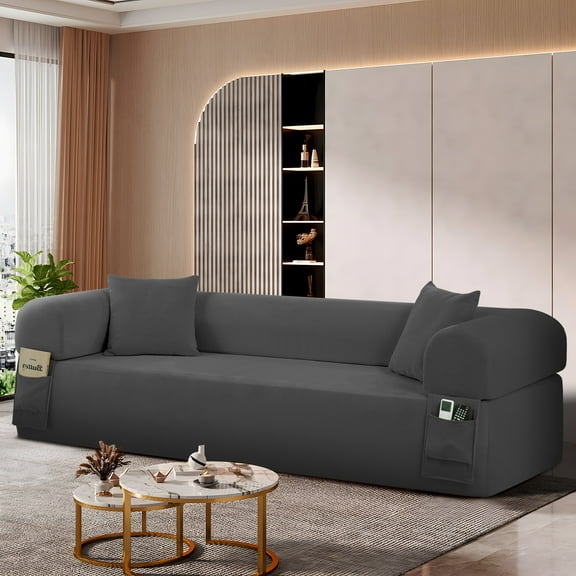 LiviNest Spring Sofa Couch with Pillows & Storage: Compact Grey Fabric Sofa for Small Spaces - Ergonomic Support & Side Pockets for Study Room & Apartment Living