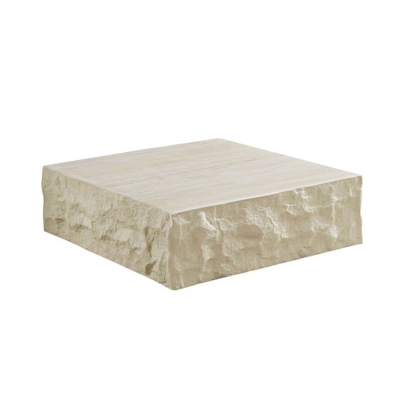 LiviNest Stone-Look Coffee Table for Living Room: 35.43" Square Center Table - No Assembly Required for Apartment & Office - Imitation Stone Fiberglass Modern Design