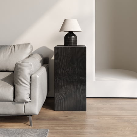 LiviNest Square Column End Table: Modern Wood-Like Pedestal for Indoor & Outdoor - 14.5"x14.5" MGO Composite Side Table with 200lb Capacity for Apartment Balcony & Living Room Decor