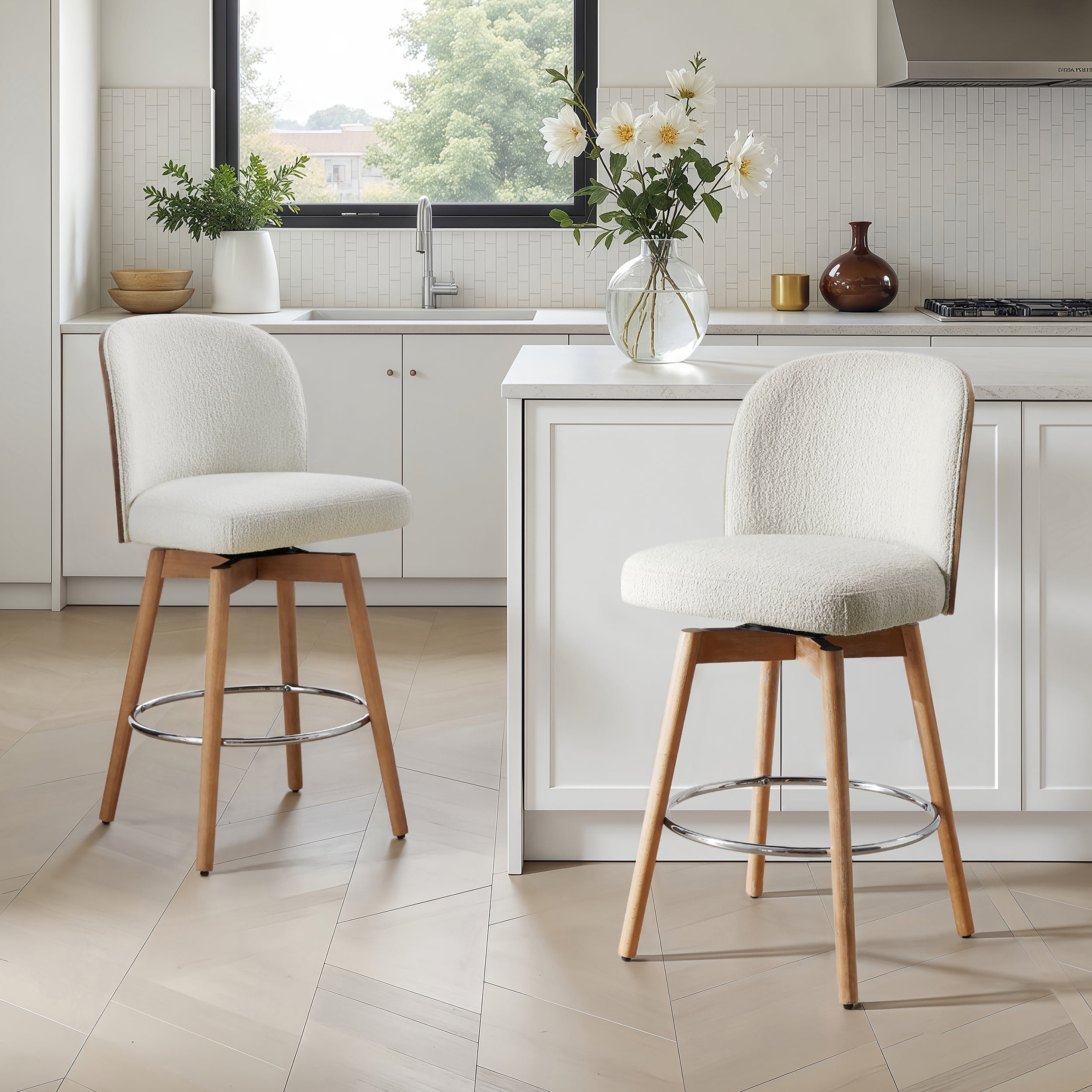 Rotative Stool LiviNest Swivel Counter Stool Set of 2: Modern Bentwood Bar Stools with ...
