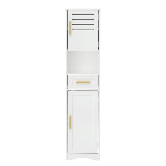LiviNest Tall Bathroom Storage Cabinet: Narrow Slim Freestanding Floor Cabinet with Adjustable Shelves & Anti-Tipping Design - Modern White MDF Storage Organizer for Shared Apartments & Small Spaces