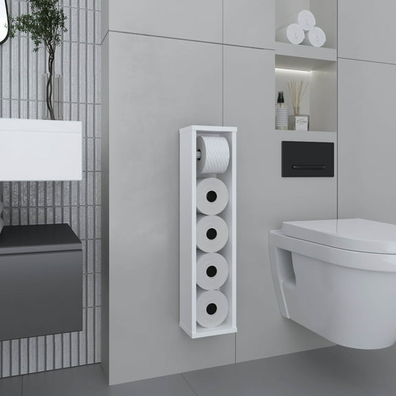 LiviNest Toilet Paper Holder Wall Mounted Organizer: Modern Bathroom Storage Shelf for Small Spaces - 28 Inch Vertical Paper Roll Dispenser & Shelf Unit with Multiple Roll Capacity & Easy Installatio