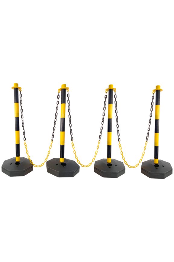 Traffic Delineator Posts Set: Commercial Parking Lot Management Equipment with Fillable Base & High-Visibility Design - Professional Crowd Control Stanchions for Event Security & Constructio