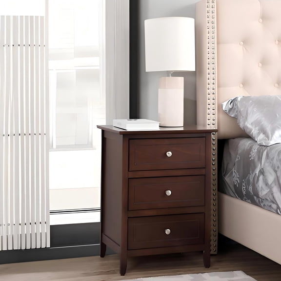 LiviNest Transitional Nightstand with 3 Drawers: Compact 25x19x15 Inch Bedside Table - Cappuccino Finish Particle Board Storage for Small Spaces & Apartment Bedrooms