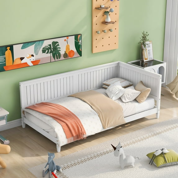 LiviNest Twin Daybed Sofa Bed: 2-in-1 Space Saver for Small Rooms - 400lb Capacity Mid-Century Modern Wood Frame - White Daybed for Apartments & Guest Rooms