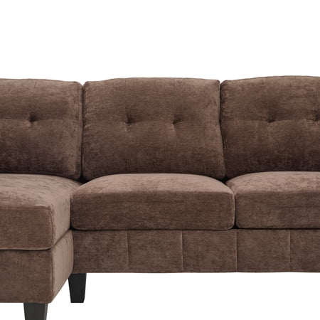 LiviNest U-Shaped Sectional Sofa for Family Living Room: 6-Spot Seating with Dual Chaise Lounges - 103.5" Chenille Fabric Couch with Storage Pockets & Armrest Pillows, Brown
