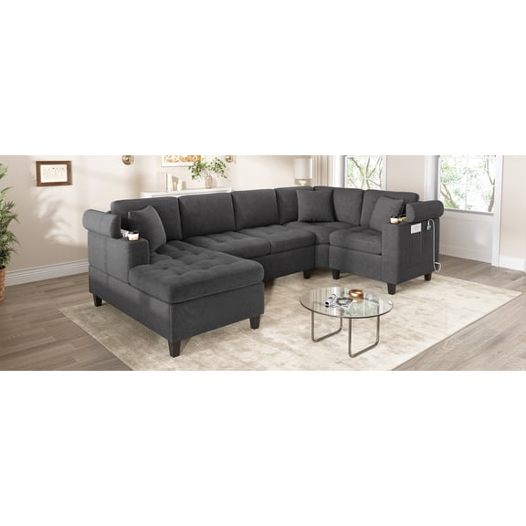 LiviNest U-Shaped Sectional Sofa 115.7" - Modern Corner Couch with Built-in USB Ports & Storage Compartments - Chenille Fabric Home Office Furniture for Remote Workers & Small Apartments