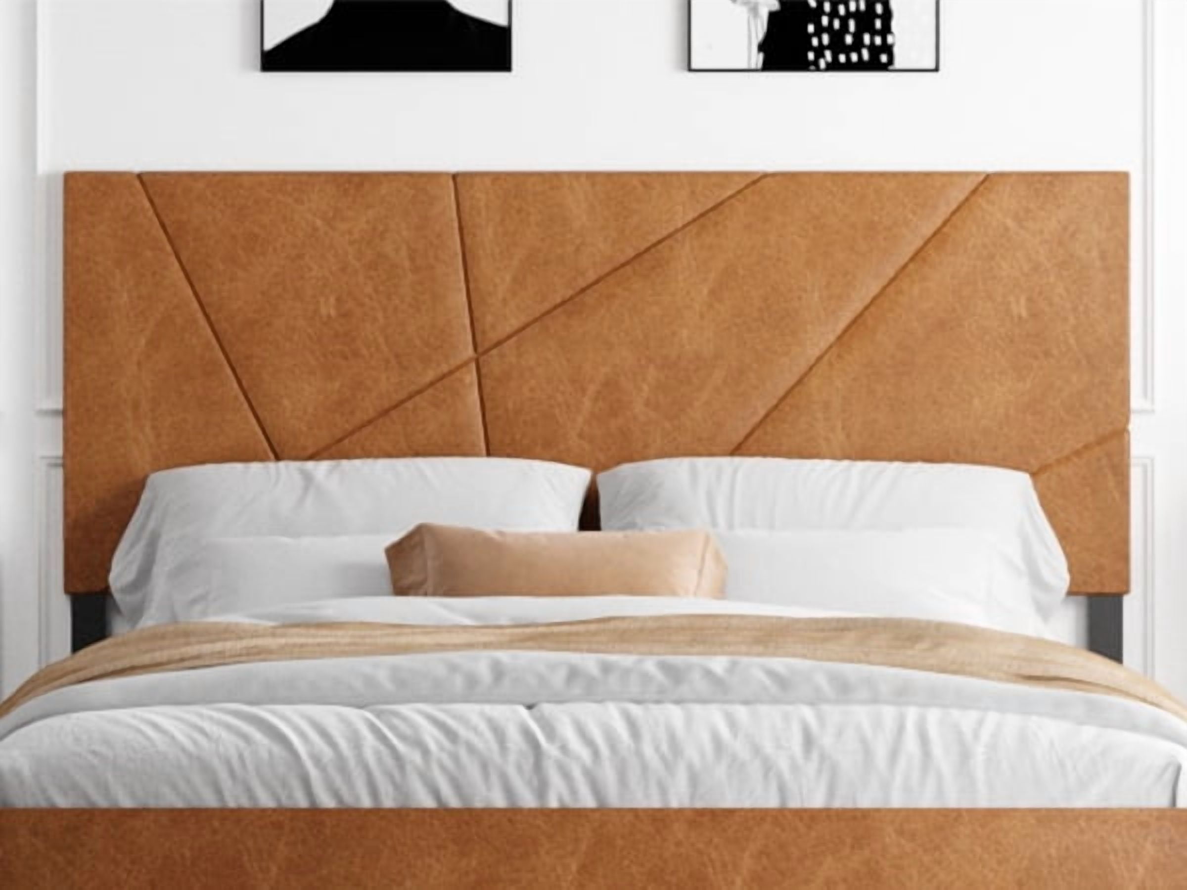 LiviNest Upholstered Bed Frame Queen Size - Modern Platform Bed with Leather Headboard & Metal Frame for Adults Bedroom - Easy Assembly No Box Spring Needed High Weight Capacity