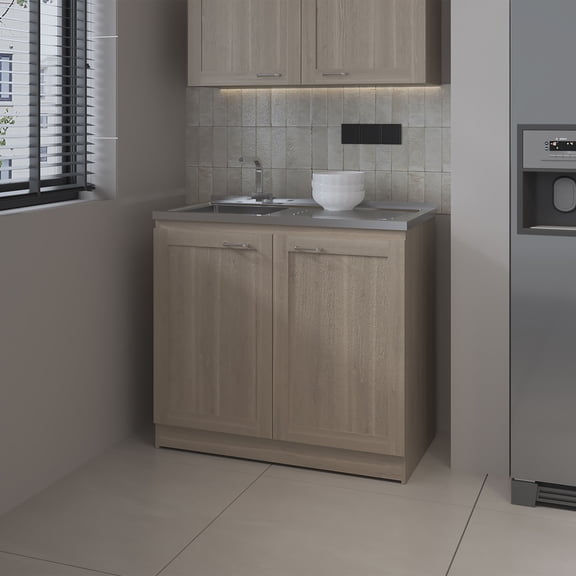 LiviNest Utility Sink Base Cabinet with Stainless Steel Sink & Storage for Garage Workshop - Heavy-Duty Workstation with Scratch-Resistant Top & Adjustable Shelf for DIY Enthusiasts & Home Organizati