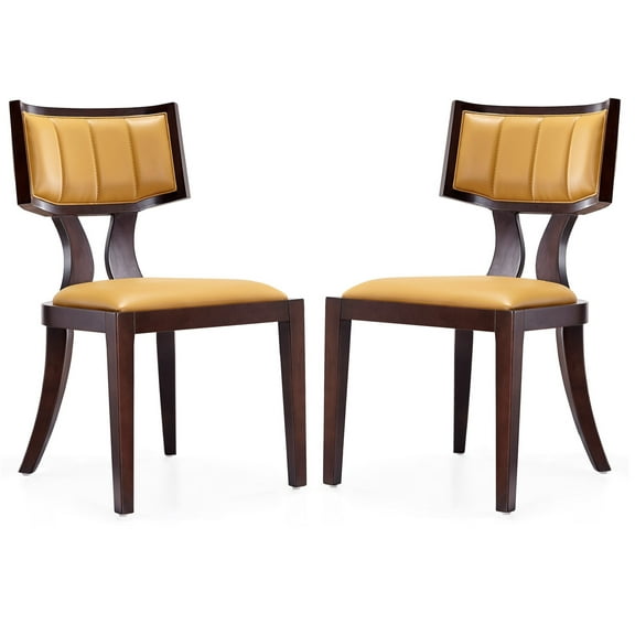 LiviNest Dining Chairs Set of 2 Camel: 350-lb Strong Klismos Design Chairs for Formal Dining Room - Solid Beech Wood Frame & Faux Leather Upholstery - Fully Assembled