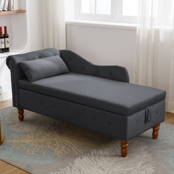 LiviNest Velvet Storage Chaise Lounge: 58" Long Chaise Lounge for Bedroom - Full Body Support for Reading & Napping - Hidden Storage for Books & Blankets