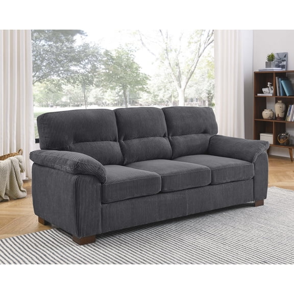 LiviNest Vintage Sofa for Living Room: 3-Seat Tufted Cushion Sofa - 81" Classic Gray Corduroy Fabric & Sturdy Wood Legs for Family Movie Nights & Cozy Apartment Decor