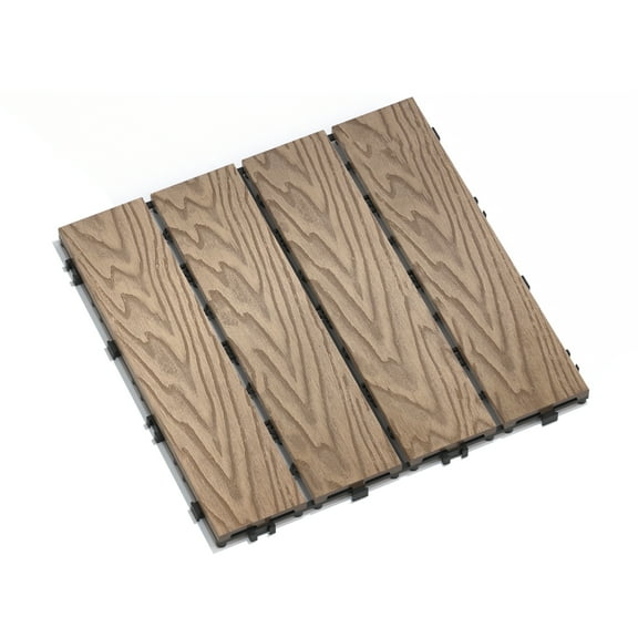 LiviNest WPC Interlocking Patio Tiles: 22-Pack 11.8" DIY Deck Tiles - 2-Hour Wood-Look Patio - Water Resistant Indoor Outdoor Flooring for Balcony & Poolside