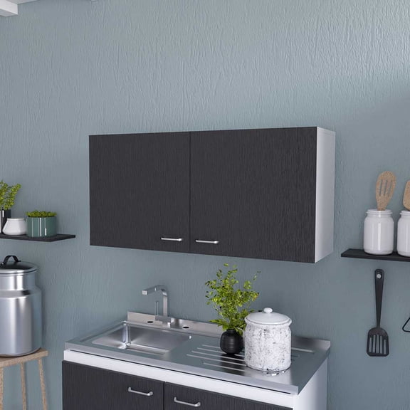 LiviNest Wall Cabinet Two Door Kitchen Storage: Modern Wall Mounted Cabinet for Small Spaces - Particle Board Melamine Wall Unit with Large Capacity & Easy Assembly for Home Kitchen Organization