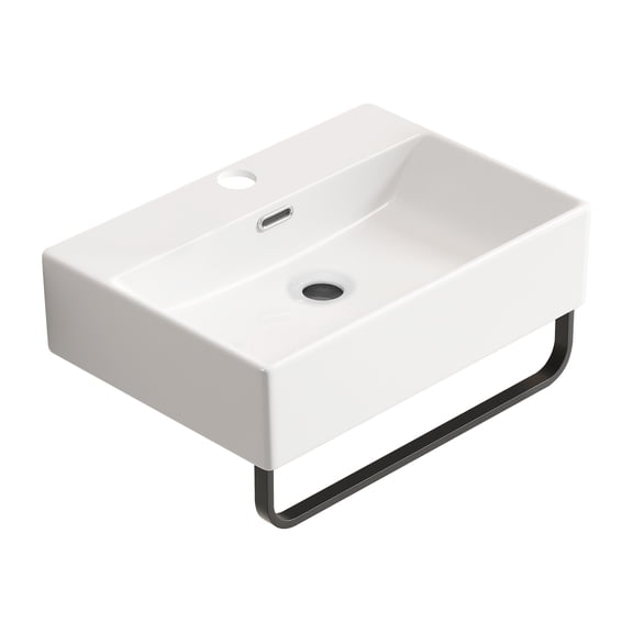 LiviNest White Vessel Sink, Wall Mounted Bathroom Sink with Towel Rack, 20.08 x 14.18 x 5.12 Inch Compact Ceramic Basin for Powder Room & Half Bath
