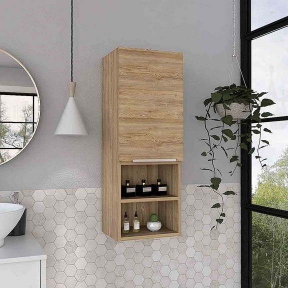 LiviNest Wall Mounted Bathroom Cabinet: Rustic Wood Grain Storage with Open Shelves & Concealed Door - Organize Towels Toiletries & Skincare for Modern Farmhouse Bathroom Decor