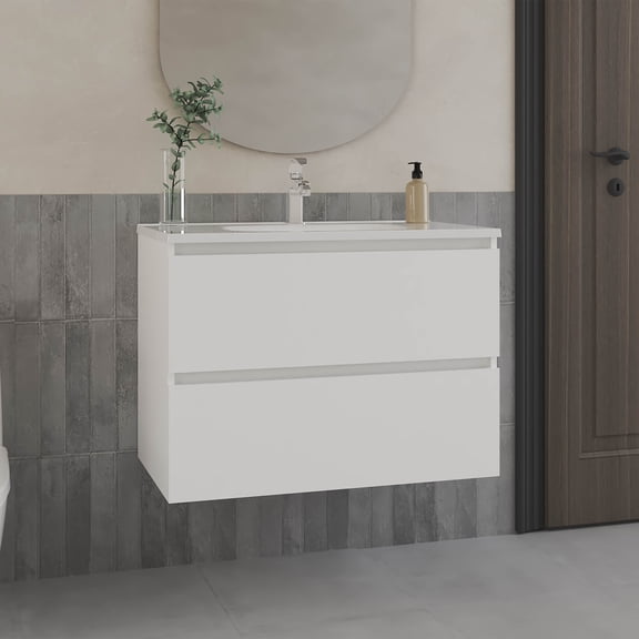 LiviNest Wall Mounted Bathroom Vanity: Space-Saving Two Drawer Storage for Small Bathrooms - Modern White Cabinet for Apartment & Home Organization