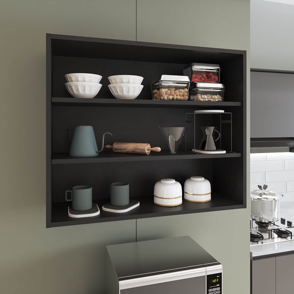 LiviNest Wall Mounted Shelf Storage Cabinet: 36 Inch Wide 3 Tier Open Shelving Unit - Modern Black Floating Shelf for Home Office Organization & Display