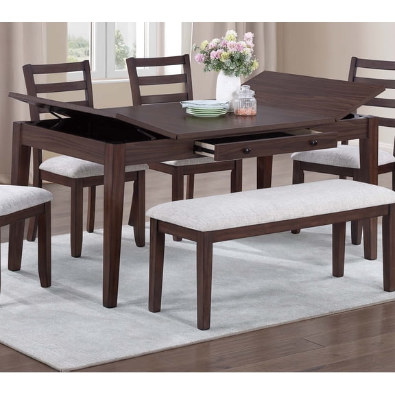 LiviNest Walnut Lift Top Dining Table: Modern Storage Table with Built-in Drawers & Hidden Compartments - Rubber Wood Rectangle Dining Furniture for Small Apartments & Multi-Functional Spaces