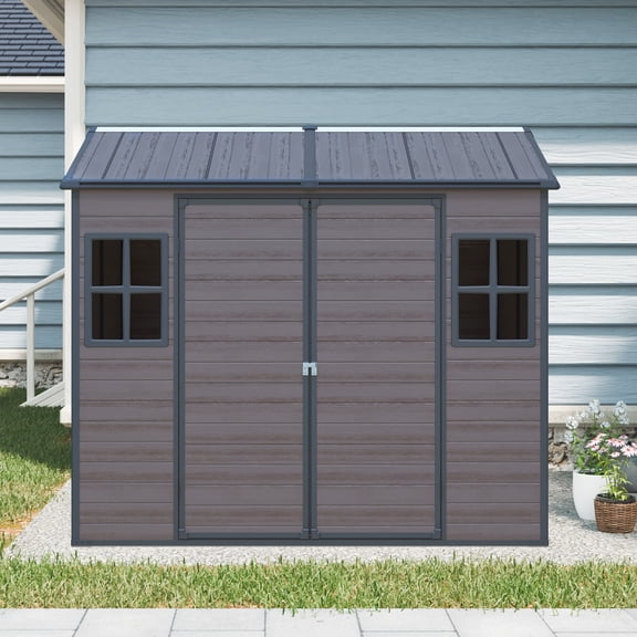 LiviNest Waterproof Outdoor Storage Shed: 8x6 ft Lockable Resin Shed - 365-Day Weatherproof Protection for Garden Tools & Bicycles - Built-in Floor & Two Windows for Patio & Backyard