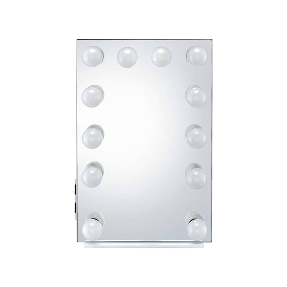 LiviNest White Accent Mirror with Vanity Lights and Outlets, 24x16 Inch Dressing Mirror for Bedroom Vanity Setup, Hollywood Style Mirror Bulbs Not Included