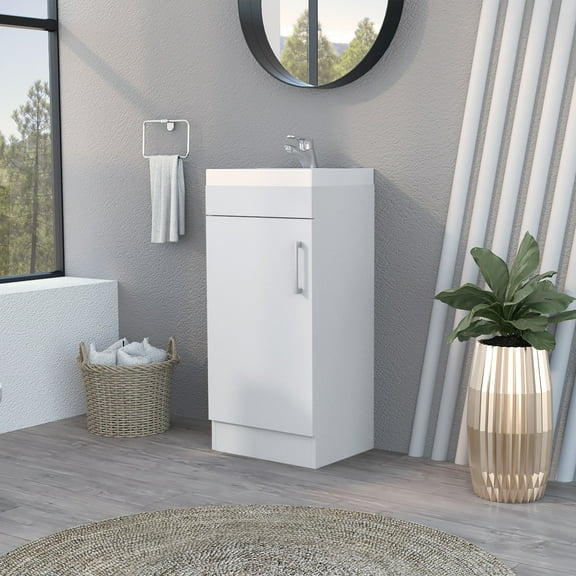 LiviNest White Bathroom Vanity with Sink: Compact Single Door Cabinet for Small Space - Modern Design with Integrated Ceramic Basin & Storage for Apartment & Rental Property