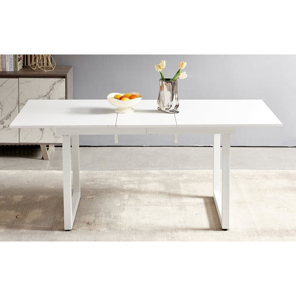 LiviNest White Extendable Dining Table, MDF Top with Metal Legs for Small Spaces, Square Modern Kitchen Table (70.86" W x 31.5" D x 29.5" H)
