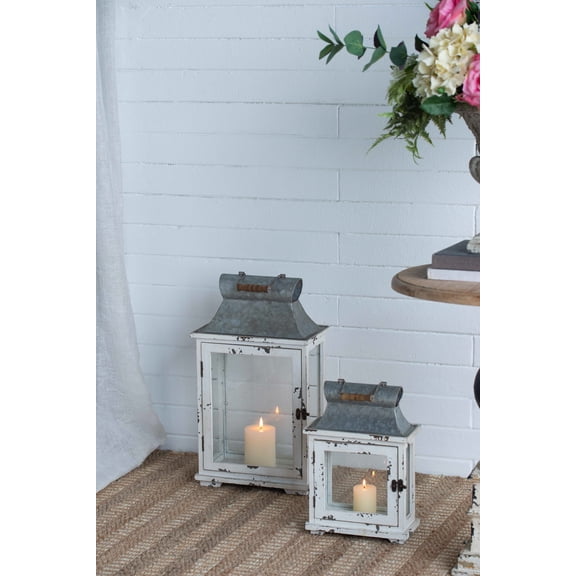 LiviNest Wooden Candle Lantern Set: Rustic Fir Wood & Metal Hurricane Lantern Holder - Dual Size Indoor Outdoor Decor for Bed & Breakfast Ambiance Setting