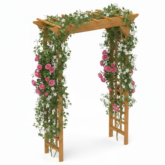 LiviNest Wooden Wedding Arch & Garden Trellis: 85.5" Solid Fir Wood Arbor for Outdoor Ceremonies & Plant Support - Light Brown Lattice Design for Backyard & Party Decor